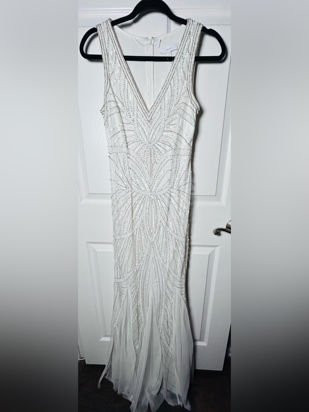 Lulu's White Beaded V-Neck Wedding Dress - Picture 3 of 10